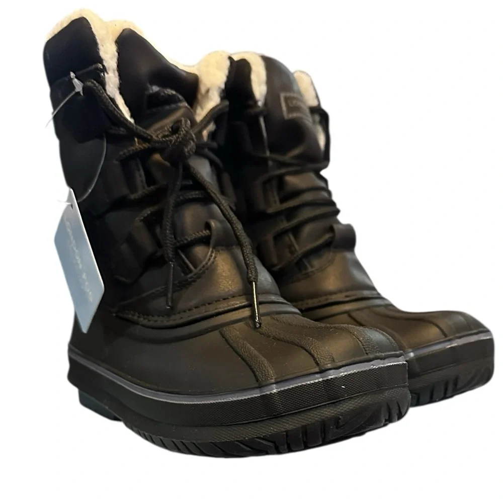 London‎ Fog Cheshire Black Faux Fur Lined Snow Boots water resistant 13M New